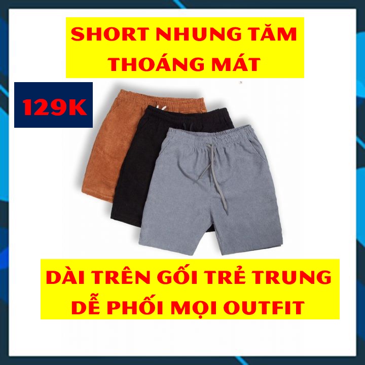Quần Short nhung tăm ngố sooc ngắn trơn nam nữ ống xuông dáng suông streetwear unisex thụng oversize mùa hè mùa đông