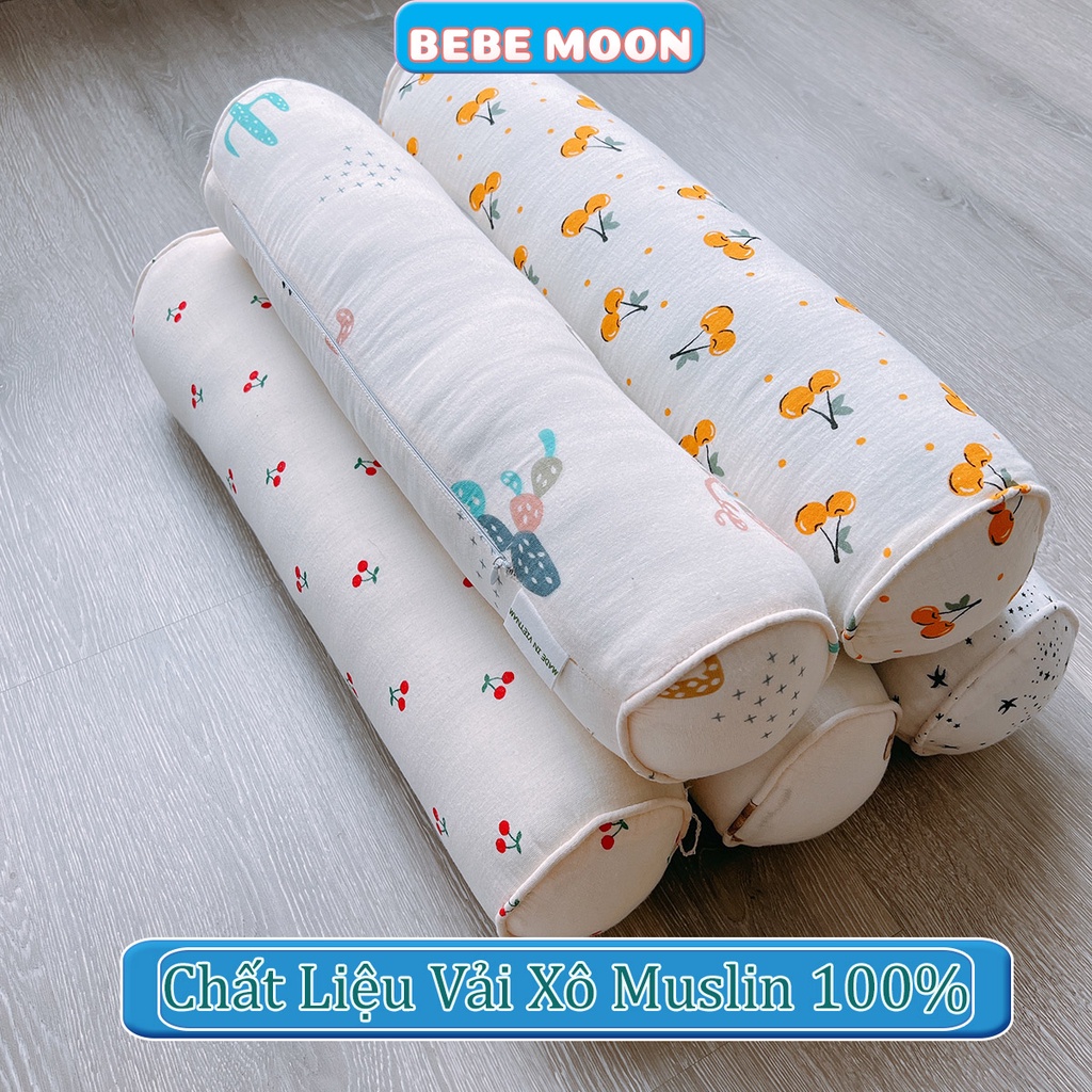 Gối Ôm Cho Bé BeBe Moon Chất Liệu Vải Xô Muslins Ruột Bông Gòn 4D Cao Cấp