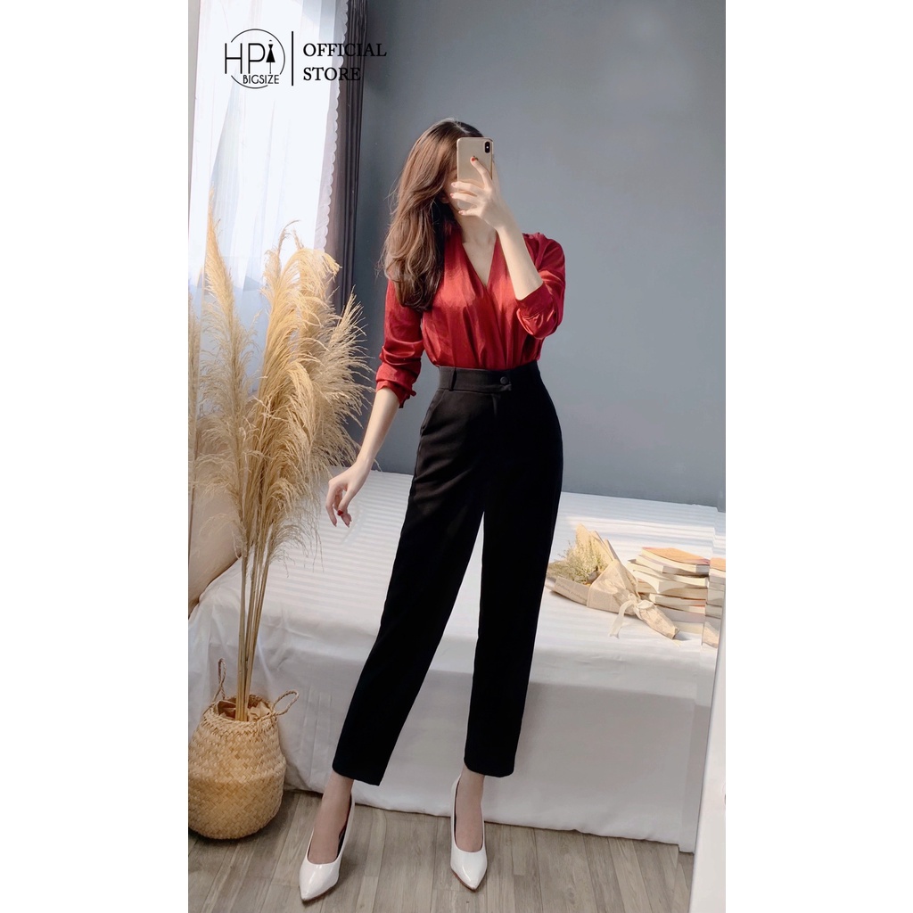 Quần Tây Nữ Công Sở Đen Dài Basic Cạp Lưng Cao Ống Đứng Suông Chất Tuyết Mưa Vải Lì Co Dãn Nhẹ HP TT-HOT, MSF 110