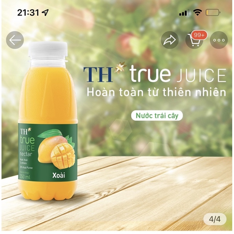 Thùng 24 chai nước trái cây xoài tự nhiên TH True Juice 350ml (350ml x 24)