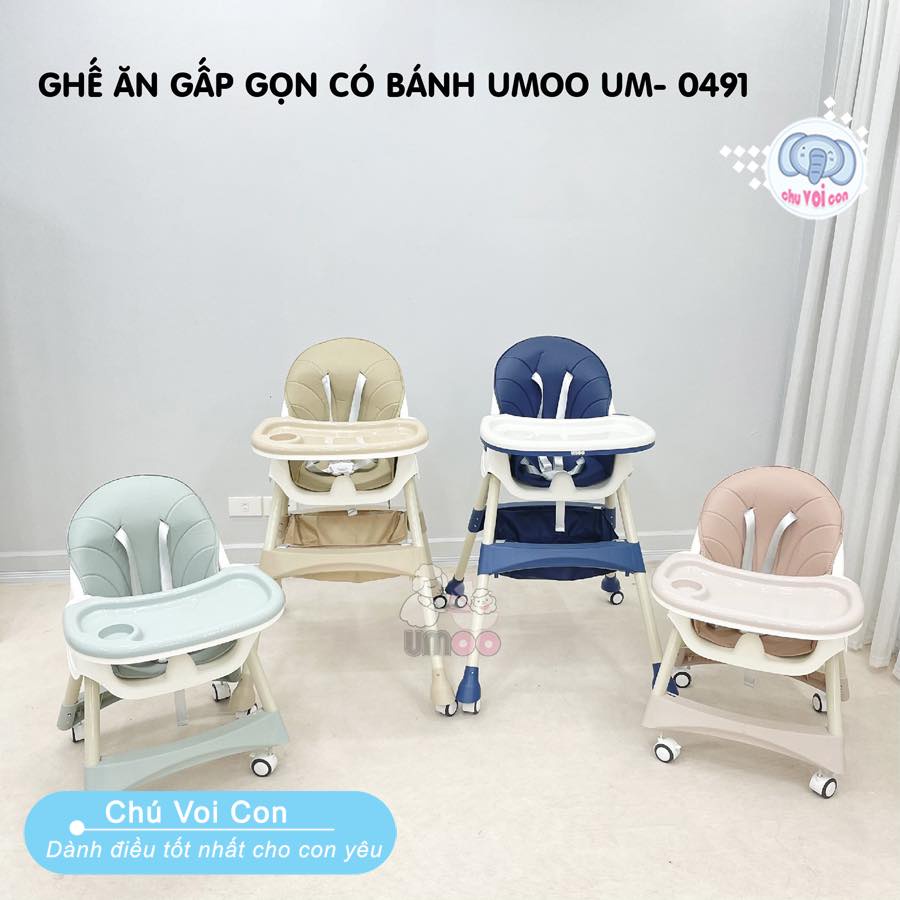Ghế ăn dặm umoo có bánh gấp gọn