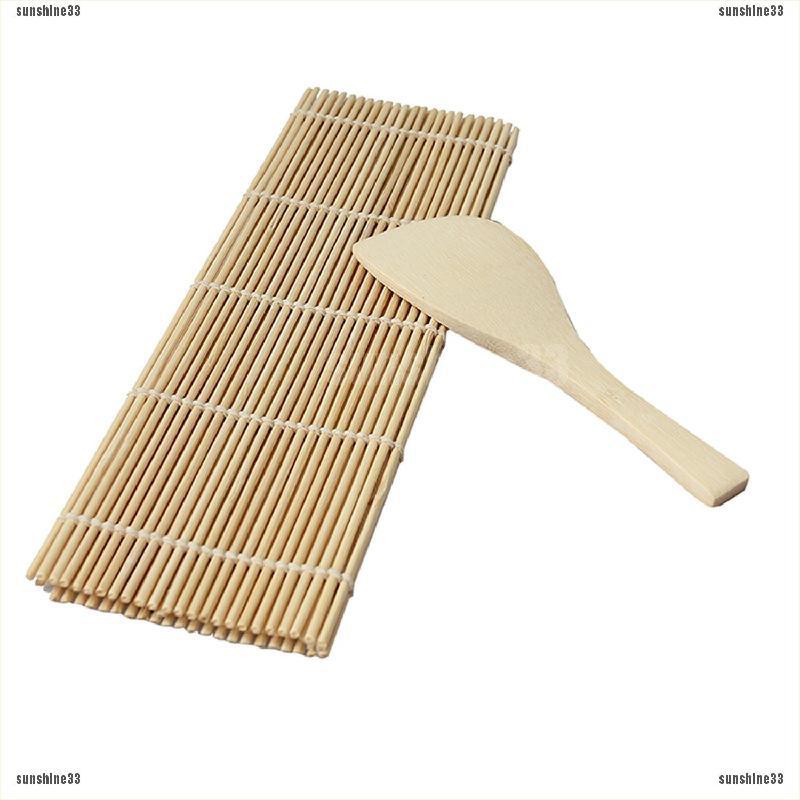 【COD•suns】Sushi Rolling Maker Bamboo Material Roller DIY Mat and A Rice Paddle