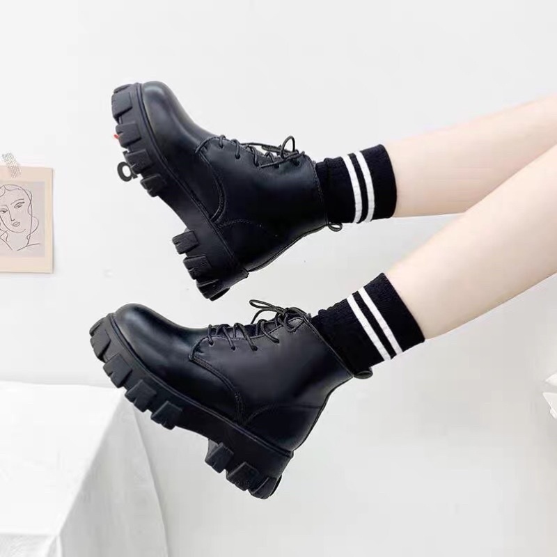 Giày boot nữ cổ cao cao gót 5 cm chiến binh big size ulzzang JAENIA GD004