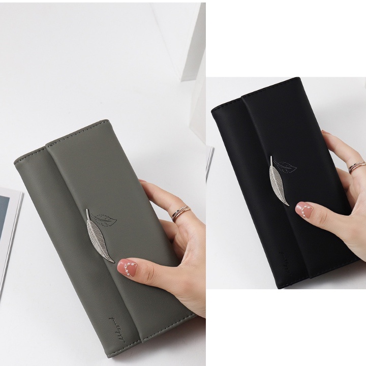 Ví/ Bóp Dài Cầm Tay Cho Nữ ERASHOP 079757 - Đựng Tiền/ Để Thẻ Chiếc Lá Khắc Tinh Tế, Nhiều Ngăn, Rẻ Đẹp