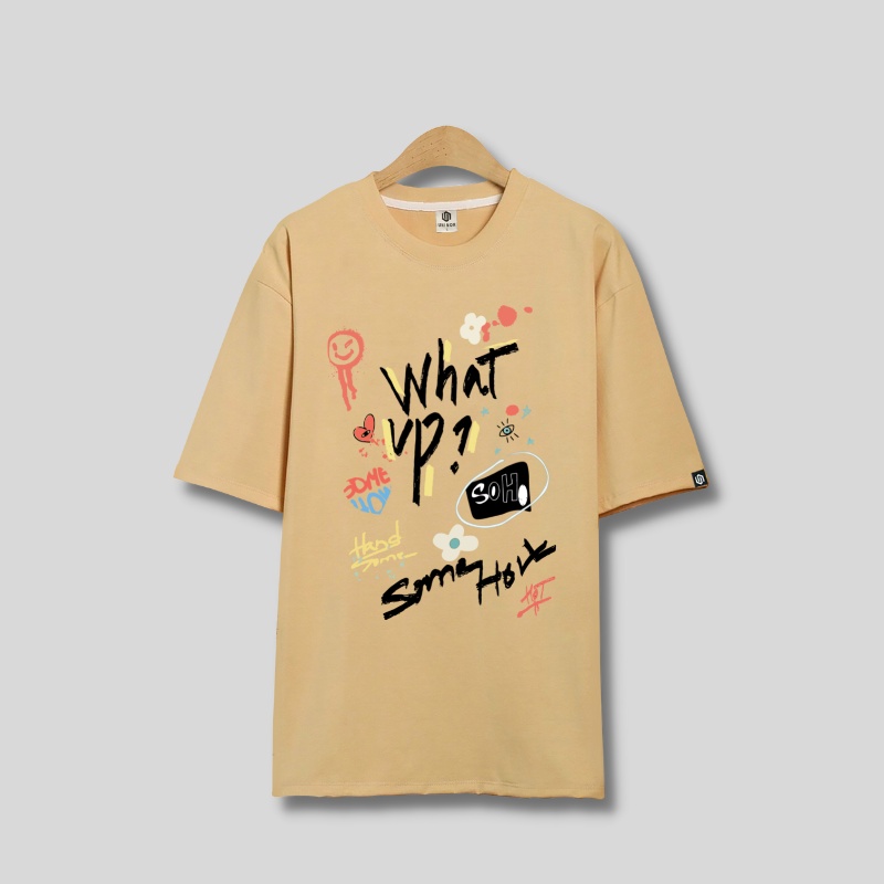 Áo thun unisex tay lỡ form rộng 100% cotton áo phông nam nữ thời trang in hình thời trang Whatsup