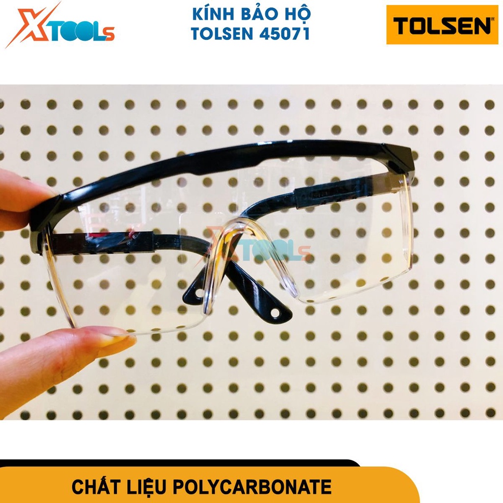 Kính bảo hộ Tolsen 45071, kính chất liệu Polycarbonate, có thể điều chỉnh chiều dài phù hợp với người[CHÍNH HÃNG][XTOOLS