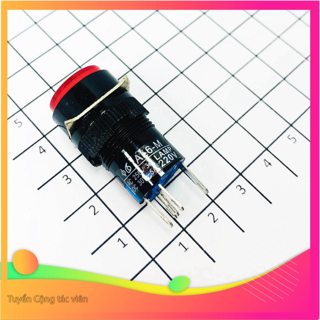 Nút nhấn đề có đèn 5 chân có đèn ( khoét phi 16mm) - 1688s.vn