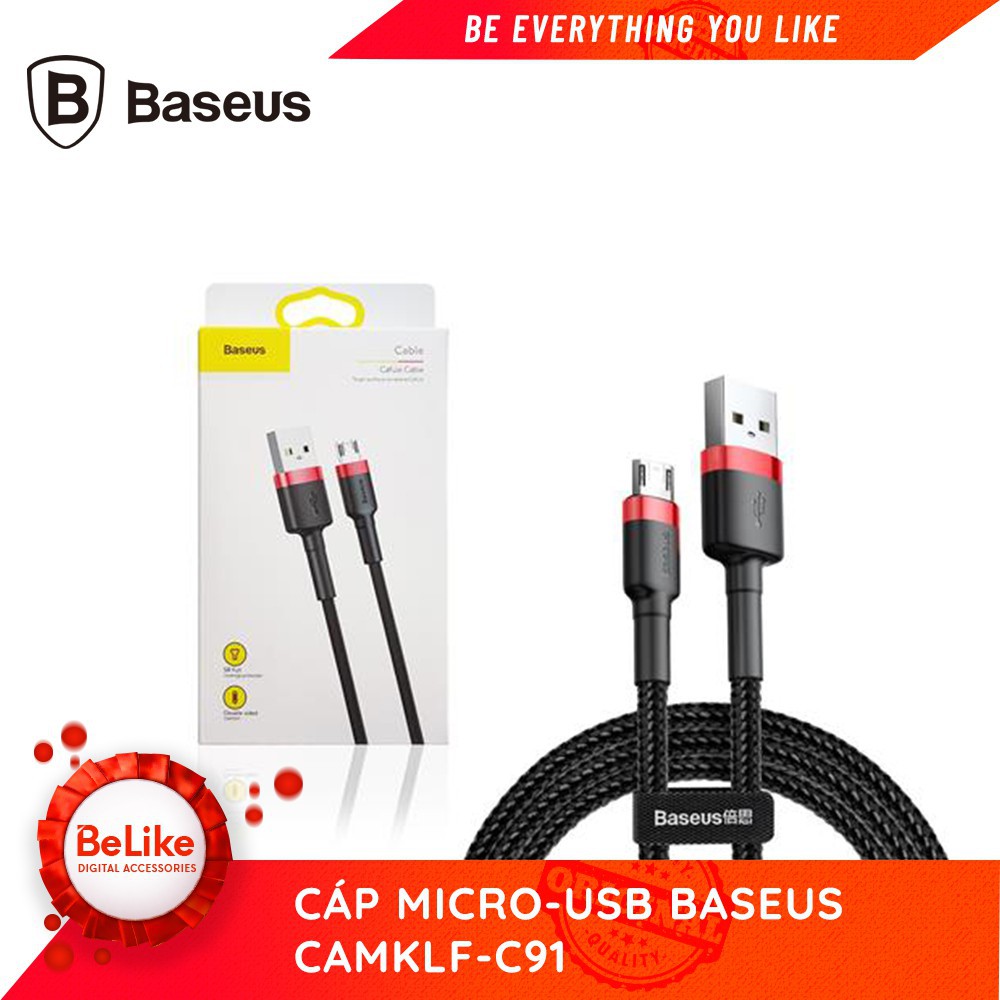 Cáp sạc nhanh Micro USB 2 Mặt  Baseus CAMKLF-C91 dài 2 mét hỗ trợ 1.5A - Hàng Chính Hãng bảo hành 24 tháng