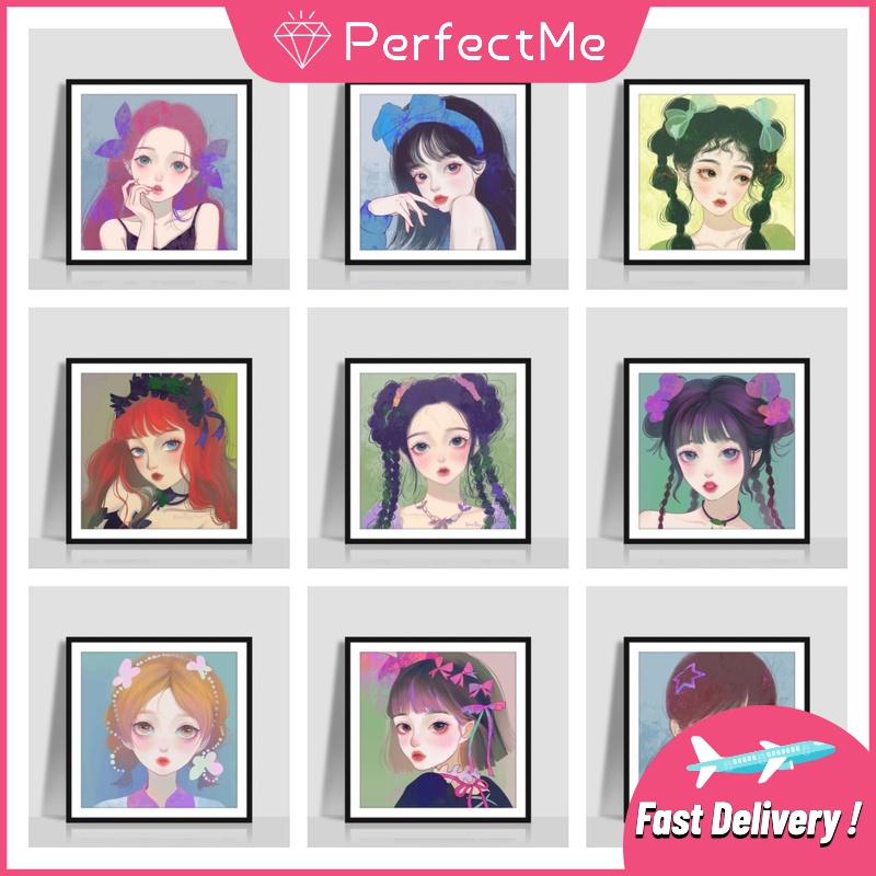 Bộ tranh đính đá 5D tự làm hình cô gái dễ thương 30x30cm