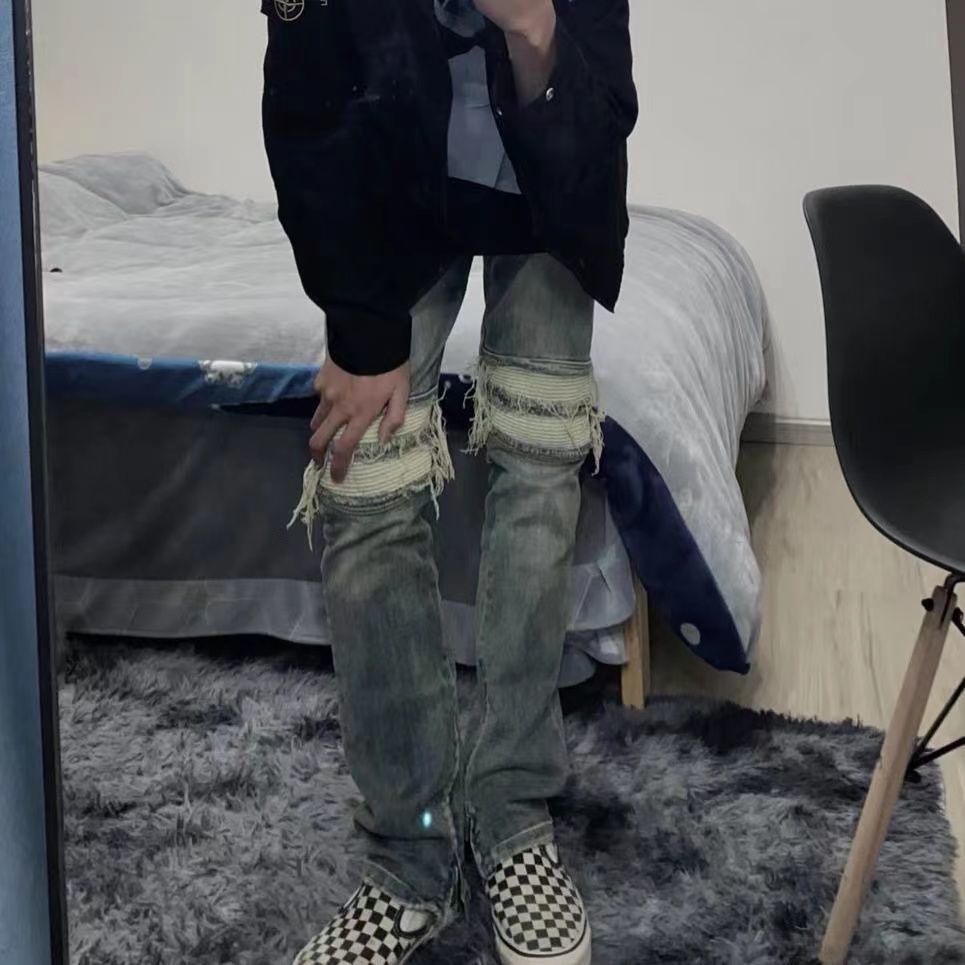 ☇⊙ Quần Jean Ống Suông Ôm Dáng Khóa Kéo Rách Lỗ Kiểu Đường Phố Mỹ Thời Thượng Cho Nữ