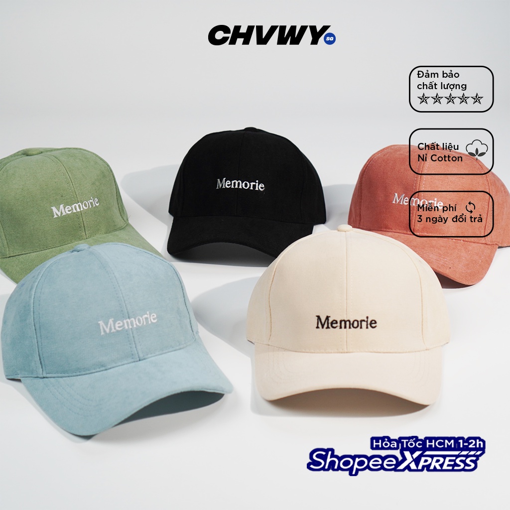 Mũ lưỡi trai nữ nam , Nón kết thêu chữ Memorie phong cách Ulzzang chất liệu nỉ gân cotton form unisex Chawystore - NK11