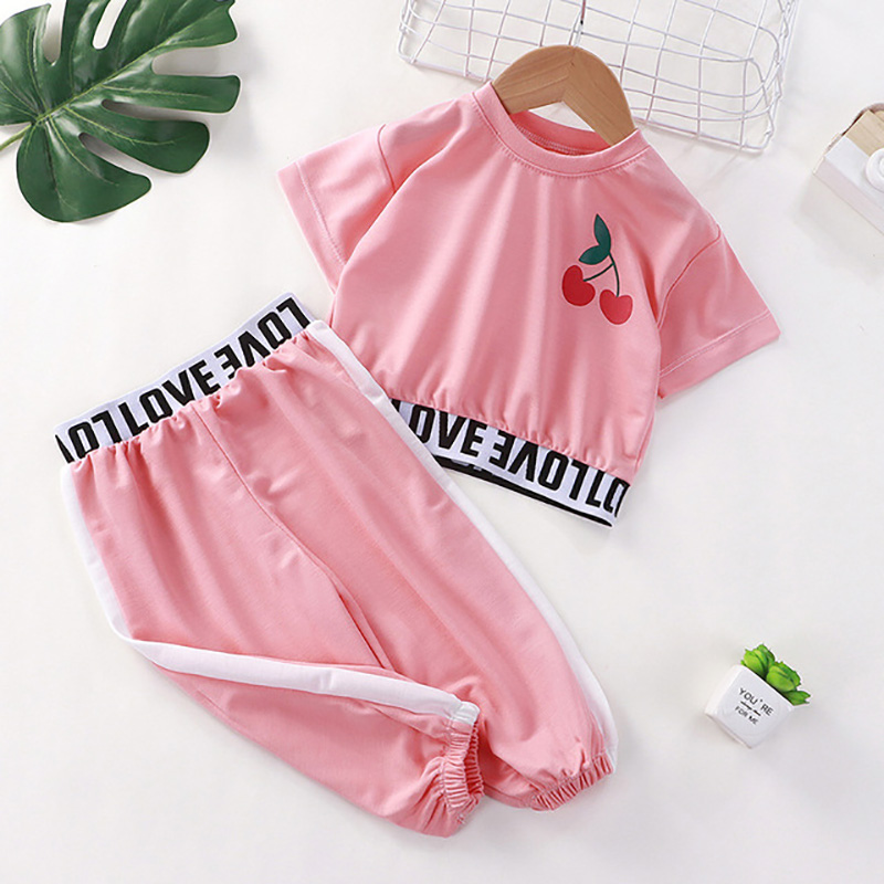 Set Áo Thun + Quần Dài Thể Thao Thời Trang Mùa Hè Cho Bé Gái 4-9 Tuổi
