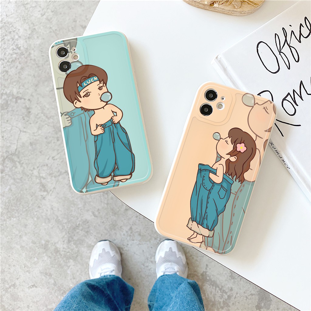 Ốp lưng iphone cạnh vuông Cặp đôi thổi bóng dành cho iphone 6 đến 14promax - E72