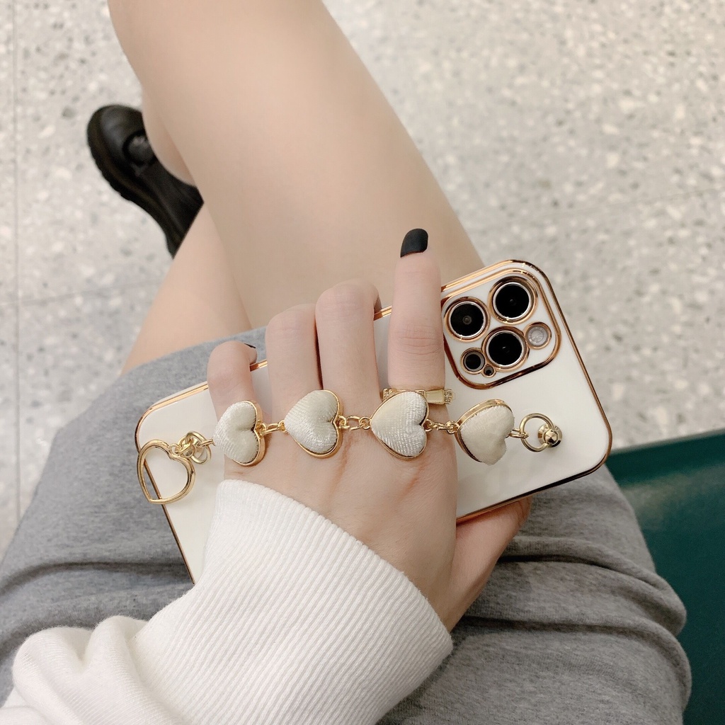 Ốp điện thoại hoạ tiết trái tim phối vòng đeo tay thích hợp cho Iphone 12 11 Pro Max Xs Max Xr X 8 7 6 Plus