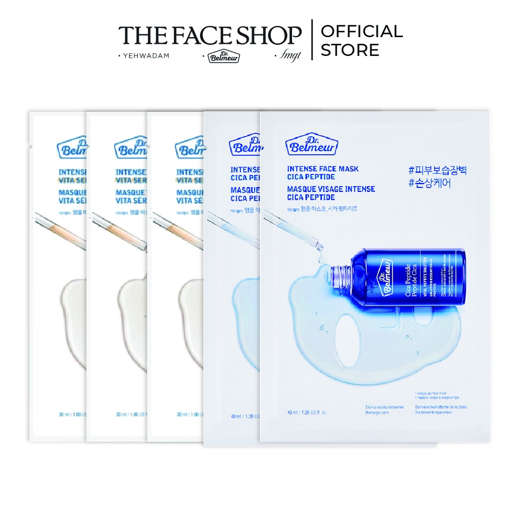 Combo 5 Mặt Nạ Dưỡng Da TheFaceShop Dr.Belmeur ( Intense Mask Vita,Intense Mask Cica Peptide) 30mlx5