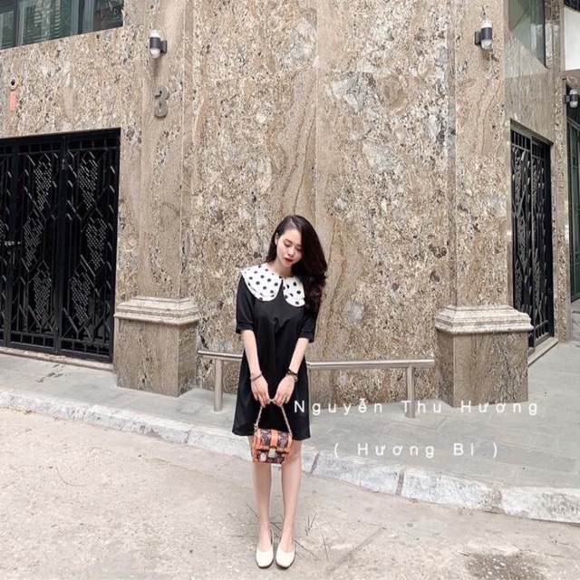 Váy Suông Nữ Cổ Sen Chấm Bi Cao Cấp (Video + Ảnh Thật)