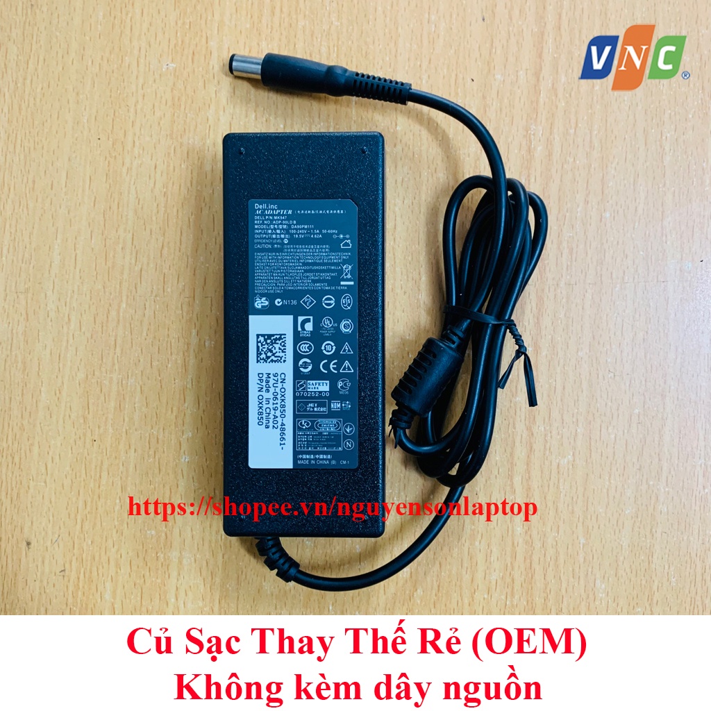 Sạc laptop Dell 19.5V 4.62A Chân Kim To - 3542 3543 3521 3757 7537 5447 5448 5547 5548 Kèm dây nguồn new 100%