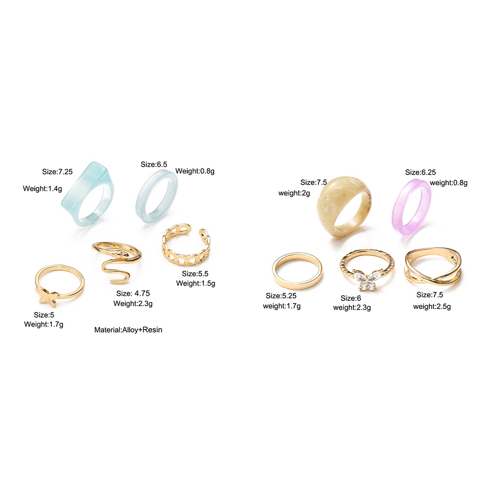 iF YOU 5Pcs Personalized Fashion Resin Metal Ring Set Crystal Butterfly Finger Ring Women Jewelry Accessories