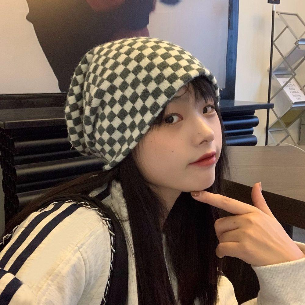 TWINKLE Mũ Len Beanie Họa Tiết Caro Đơn Giản Ấm Áp Mùa Thu Đông Cho Cặp Đôi
