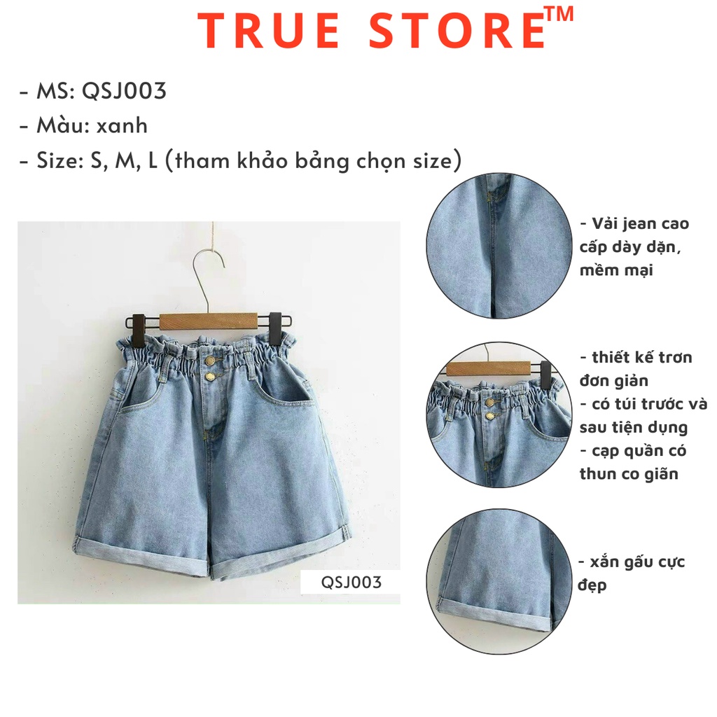 Quần short jean nữ lưng thun trơn vải bò cao cấp không giãn, quần đùi nữ ống rộng mẫu mới về, True Store, QJS003 | WebRaoVat - webraovat.net.vn