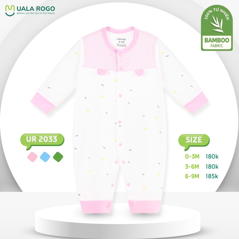 Body dài không tất UALA&amp;ROGO vải petit/bamboo mềm mát cho bé trai/bé gái từ sơ sinh đến 1 tuổi