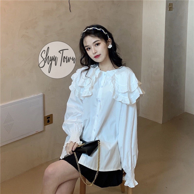 Áo sơ mi nữ vintage cổ bèo tay phồng tiểu thư xinh xắn, Áo sơmi trắng ulzzang cho nữ-Shyn.closet | BigBuy360 - bigbuy360.vn
