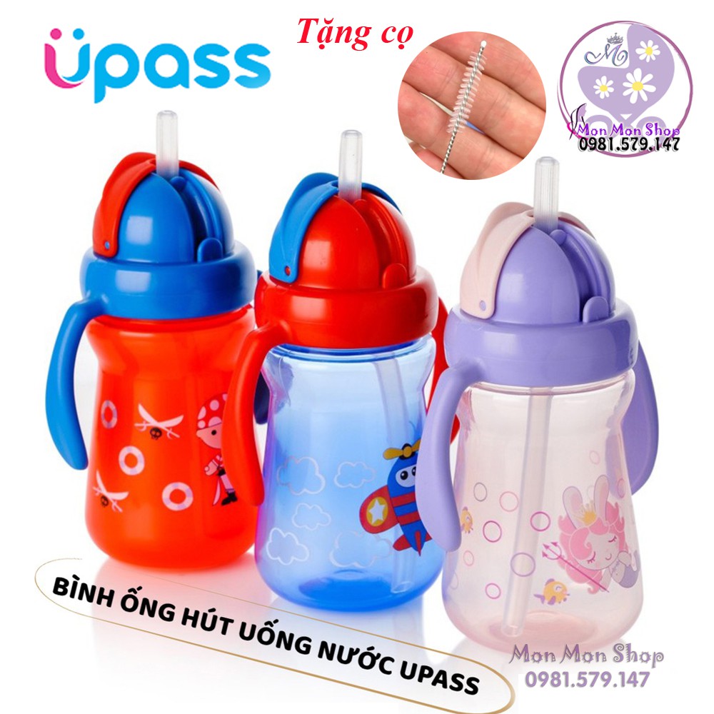 (Tặng cọ ống hút) Bình uống nước cốc tập uống ống hút 2 tay cầm Upass Thái Lan 150ml cho bé