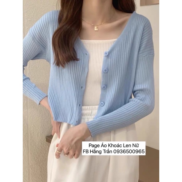 Áo khoác cardigan mỏng cổ tim dáng lửng 5 cúc.