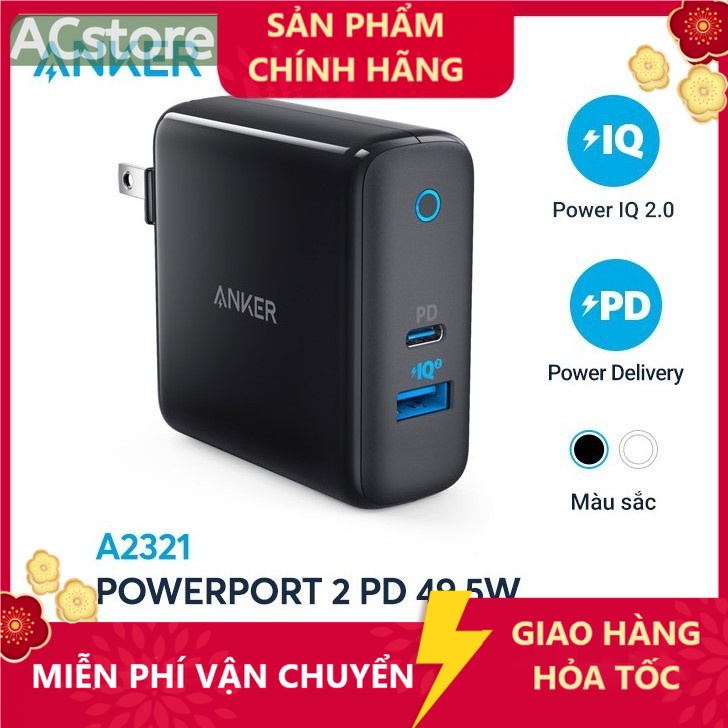 [ ANKERVN] ] Cốc Sạc ANKER PowerPort II PD 49.5w (1 PD và 1 PIQ 2.0) - A2321 - Bảo hành 18 tháng