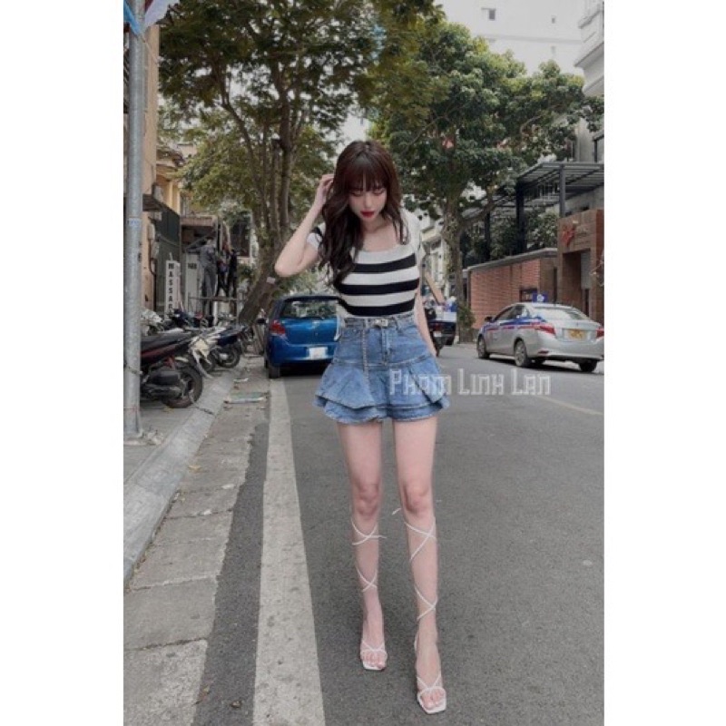 CHÂN VÁY JEANS XOÈ TẦNG QUẢNG CHÂU MS26881