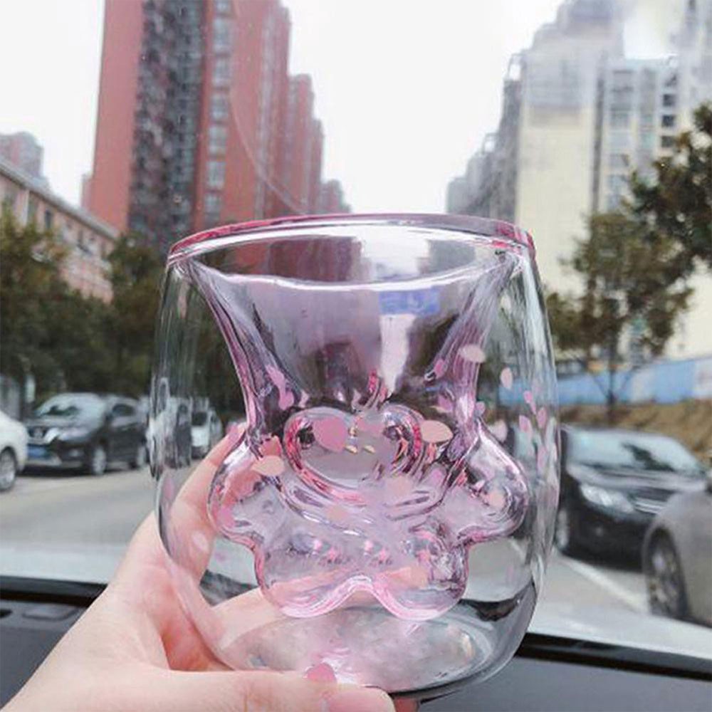 Ly uống nước hai lớp bằng thủy tinh hình chân mèo ngộ nghĩnh Cat's Claw Ly nước dễ thương cho bạn gái | BigBuy360 - bigbuy360.vn