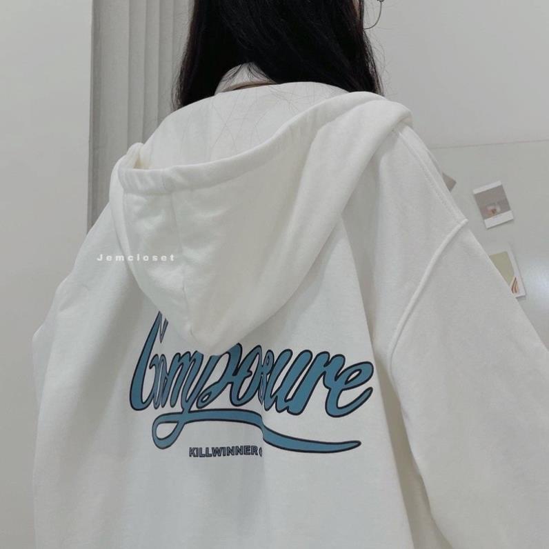 [SIÊU HOT] Áo Khoác Nữ Hoodie Zip Form Rộng Rubystore Áo Nỉ Nữ Khoá Kéo Có Mũ 2 Màu Đen Trắng Ulzzang Hot