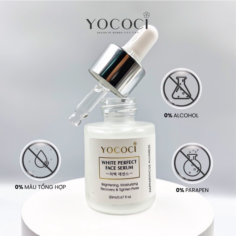 Serum dưỡng trắng da mặt Yococi giúp dưỡng ẩm, ngăn ngừa lão hóa se khít lỗ chân lông White Perfect Face Serum 20ml