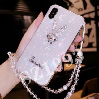 Ốp lưng nhũ xà cừ hình thỏ đính đá cho điện thoại iPhone x / 8 / 7 / 6 / 6S / Plus