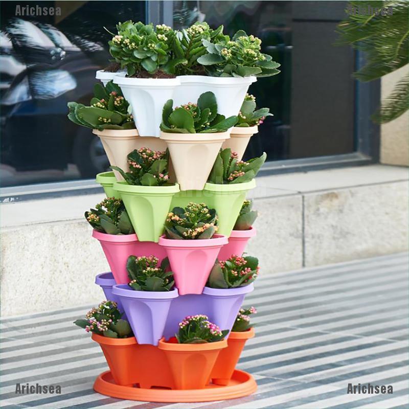 Arichsea Vertical Stackable Strawberry Herb Garden Planter Flower Veg Pot DIY TFour-petal