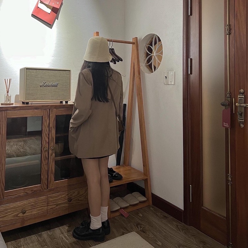 Blazer màu nâu tây-đen