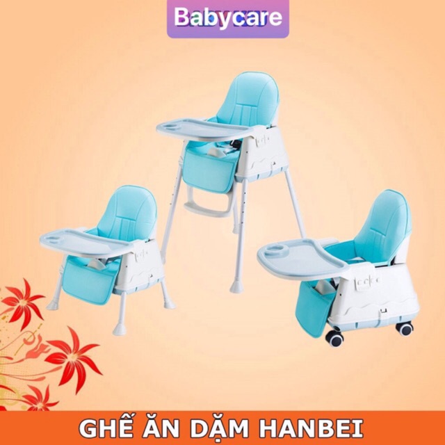 [CHÍNH HÃNG-BẢO HÀNH 1 NĂM] GHẾ ĂN DẶM HANBEI + ĐỆM + BÁNH XE