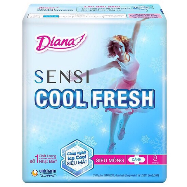 COM PO 6 GÓI BĂNG VỆ SINH DIANA SENSI COOL TRESH CÓ CÁNH BẠC HÀ- không cánh