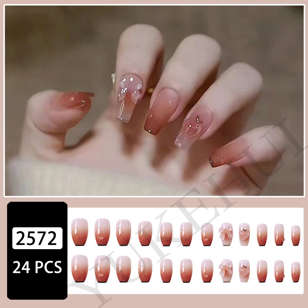 2572 bộ móng tay giả set móng giả trong suốt móng tay giả đính nơ móng tay giả dài vuông set 24 móng tay giả  móng giả thiết kế