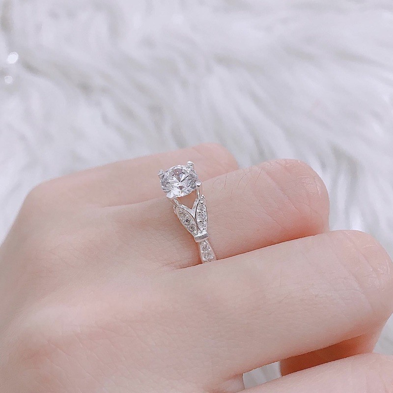 Nhẫn nữ Bạc ta đá cao , dày dặn , sáng bóng , kiểu dáng sang chảnh - Vàng Bạc Khải Khải