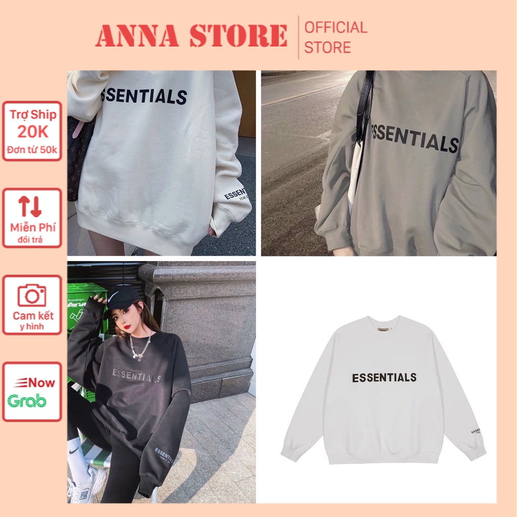 Áo sweater nỉ bông cotton unisex dáng rộng dưới 72kg annastore - Áo Essentials