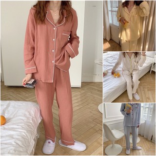 Bộ Ngủ, Pyjama Thu Đông Chất Xô Muslin Mềm Mại Màu Pastel
