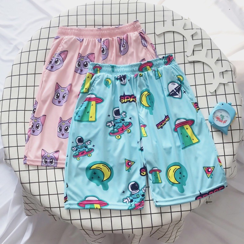 Quần short hoạt hình cartoon unisex - Quần đùi thun loang màu 17 mẫu