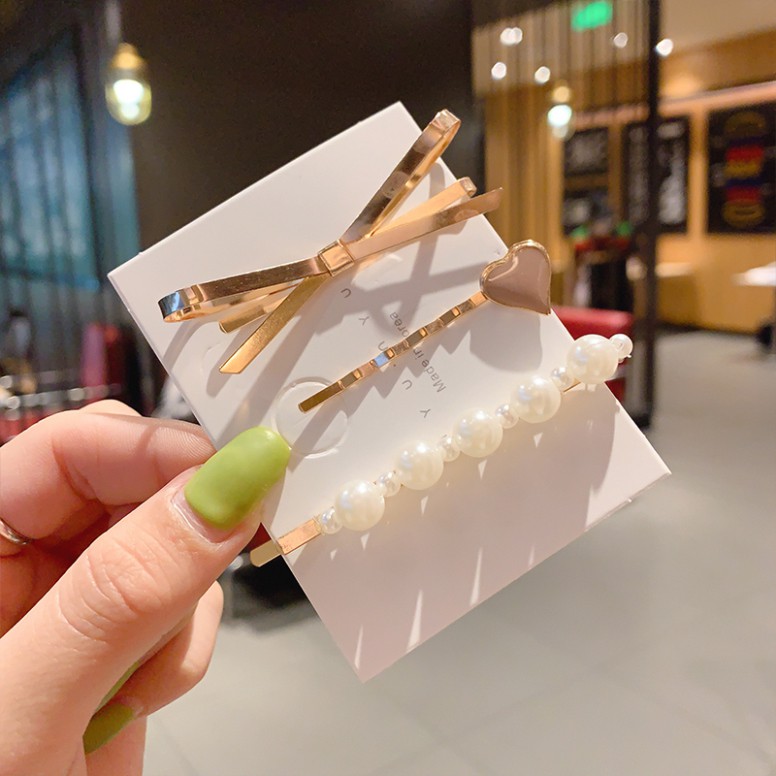 Set 4 Kẹp Tóc Nhiều Kiểu Đính Ngọc Trai Nhân Tạo Xinh Xắn - Kẹp tóc mái nữ phong cách Hàn Quốc