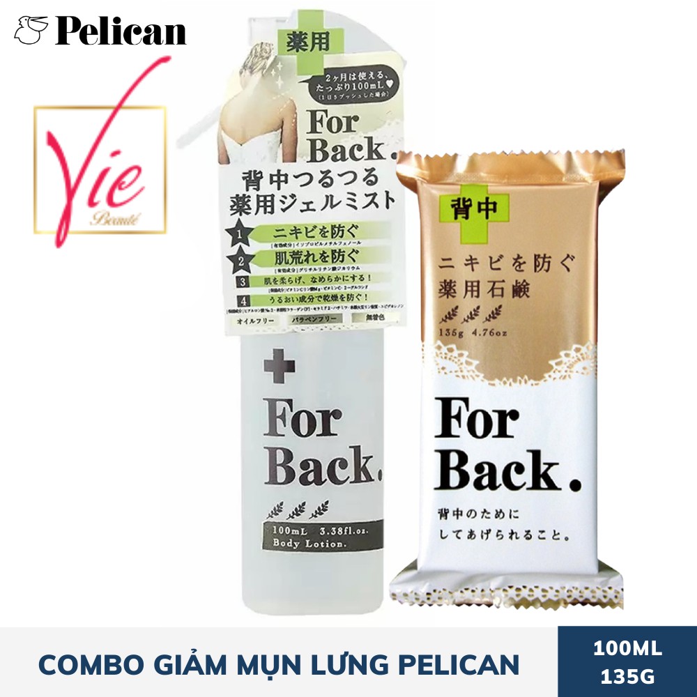 COMBO Giảm Mụn Lưng Pelican For Back - Xà phòng Soap Bar [135g] + Xịt Medicated Body Lotion Gel Mist [100ml]