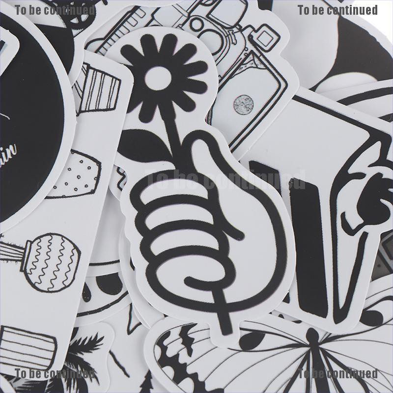 Bộ 50 miếng dán màu đen và trắng trang trí ván trượt / laptop / hành lý / guitar / xe đạp