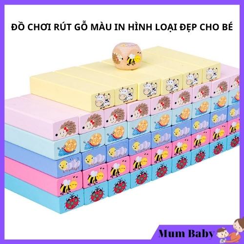 Bộ đồ chơi rút gỗ màu in hình con vật loại đẹp, xếp hình thông minh cho trẻ em, trẻ con, bé trai, gái 2 3 4 5 6 7 8 tuổi