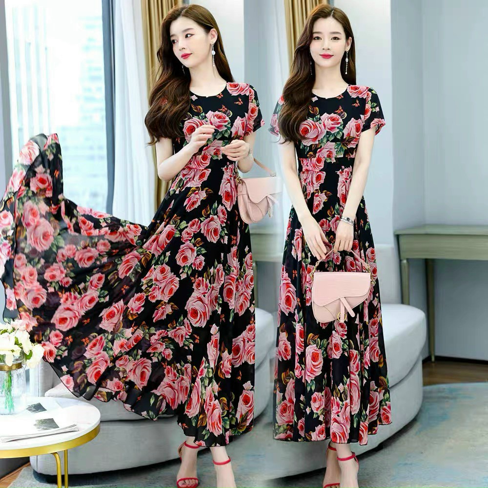 Đầm Maxi Đi Biển Dự Tiệc Dạ Hội,đầm Voan Hoa Dáng Xòe Dài Thiết Kế Tay Phồng Tiểu Thư Sang Chảnh Thời Trang Xm Minh Phúc