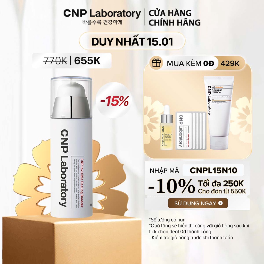 Gel tẩy tế bào chết thế hệ mới với PHA cải thiện da trong 7 ngày CNP Laboratory Invisible Peeling Booster 100ml