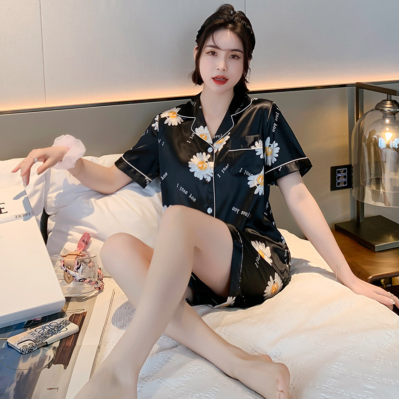 Bộ đồ ngủ pijama ngắn tay in hoa thời trang mùa hè cho nữ